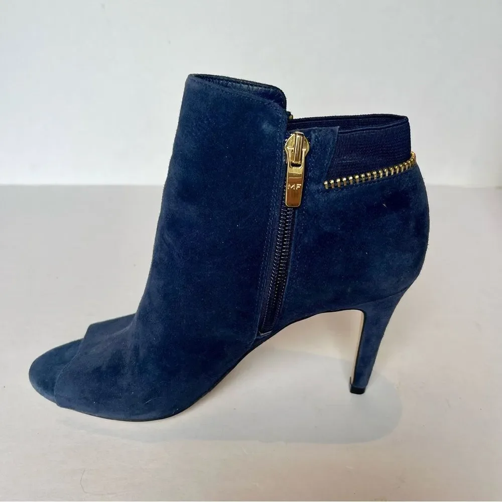 Marc Fisher Women's Elegant Navy Blue Suede Heeled Ankle Boots Open toe Size 6W
